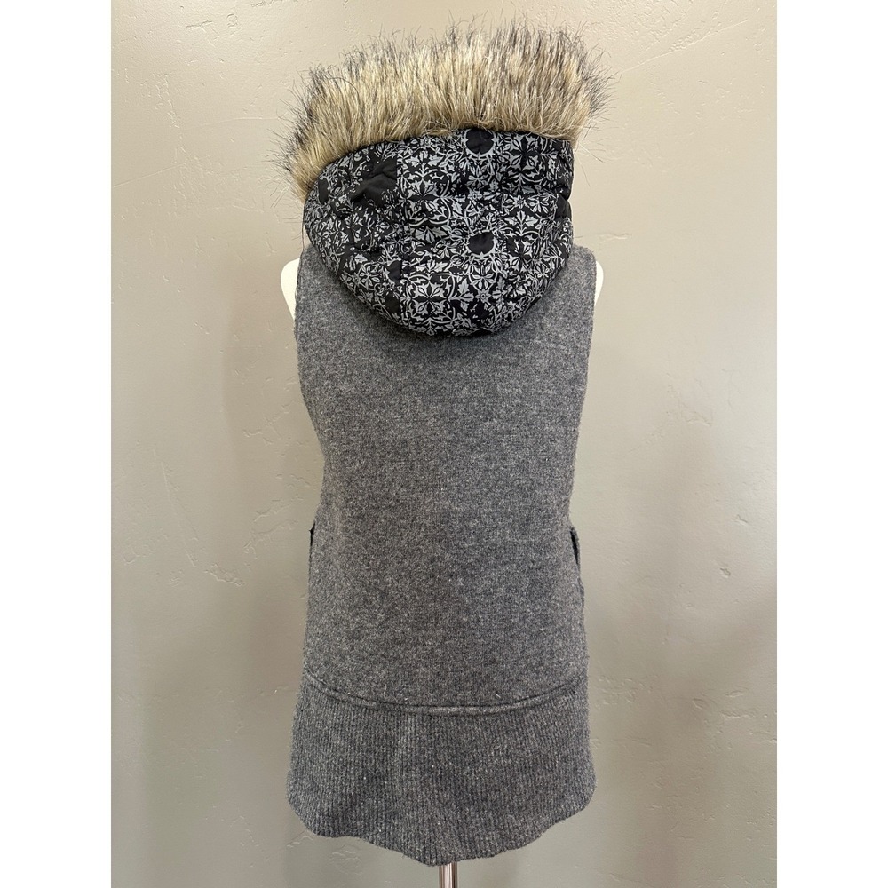 Empyre Reversible Quilted Hooded Vest Large Lambswool Grey Faux Fur Trim Boho - Picture 5 of 16